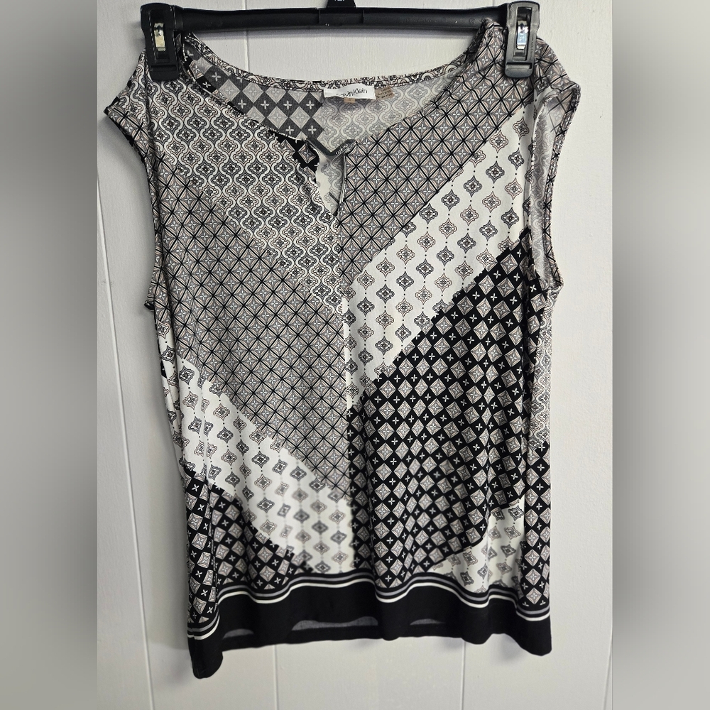 Calvin Klein Pattern Block Keyhole Blouse